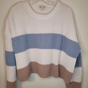 Jun & Ivy Boxy Cropped Sweater Size Large Blue Tan Cream
